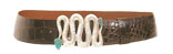 Sterling Silver Snake&Turquoise Radius Cut Belt Classic Alligator (Brown)
