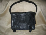 Handmade (Sewn & Braided) Single Skin Matte Black Hornback Crocodile Handbag (Front View)