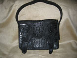 Handmade (Sewn & Braided) Single Skin Matte Black Hornback Crocodile Handbag (Front View)