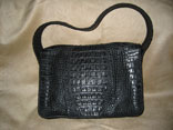 Handmade (Sewn & Braided) Single Skin Matte Black Hornback Crocodile Handbag (Back View)