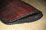 Handmade Chocolate Caiman Alligator Clutch Purse Magnetic Closure (11" x 4" x 3") w/ Black Doeskin Lining & Hand Cut Doeskin Leather Braiding (Side View)