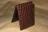 Handsewn Matte Chocolate Alligator Business Card Holder (Front View)