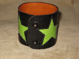 Handmade Black Lizard with Green Lizard Star Inlay w/ Ball Rivet Closure