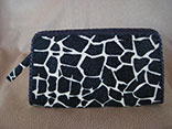 Handmade Giraffe Print Stingray Clutch Purse w/Magnetic Closure w/Ostrich Leather Lining w/Black Glazed Finish Alligator Inside Pocket w/Hand Braided Leather Edge w/Logo ID Tag (Back View)