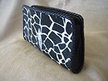 Handmade Giraffe Print Stingray Clutch Purse w/Magnetic Closure w/Ostrich Leather Lining w/Black Glazed Finish Alligator Inside Pocket w/Hand Braided Leather Edge w/Logo ID Tag (Side View)