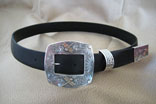 Handmade Black Cowhide 1 1/4" Radius Belt w/ Custom Dragonfly Sterling Silver & 10K Gold Buckle Set
