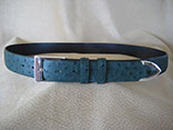 Handmade Forest Green Ostrich Belt.  1.25" Width.  Sterling Silver PHD Buckle With Keeper.