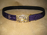 Handmade Violet Classic Finish American Alligator Radius Belt.  1.5" Width.  Kieselstein-Cord Rainforest Buckle.