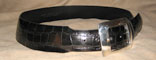 Sterling Silver Buckle On Classic Black Alligator 2" Tapered To 1 1/2" Radius Cut Belt