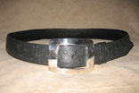 Handmade Black Ostrich 1 1/2" Radius Cut Belt w/ Sterling Silver Buckle