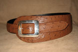 Handmade Kango Tabac Ostrich 4" Radius Cut Belt w/ Sterling Silver Buckle