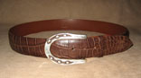 Handmade Matte Chocolate Alligator 1 5/8" w/ Sterling Silver Horeshoe Buckle