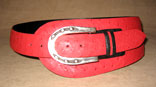 Handmade Red Ostrich 4" Radius Cut Belt w/ Sterling Silver Horseshoe Buckle