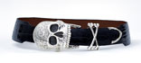 Engraved El Muerto Sterling Silver Buckle On Classic Black Alligator 2" Tapered To 1 1/2" Radius Cut Belt